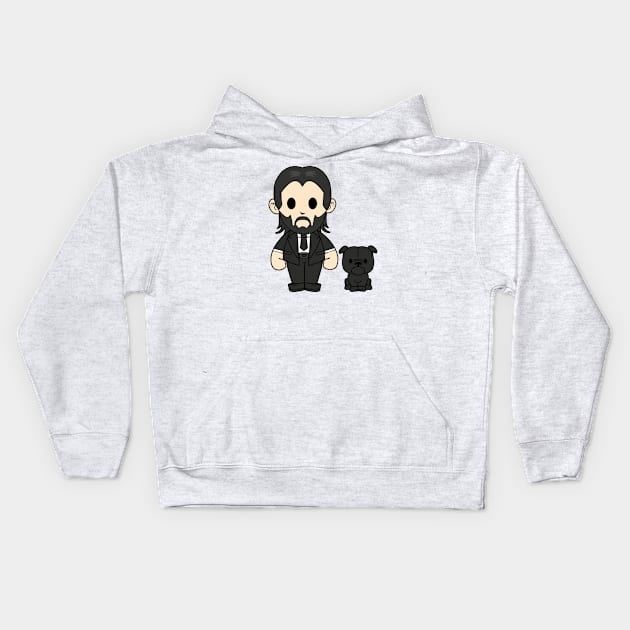 John Wick Chibi Kids Hoodie by mighty corps studio